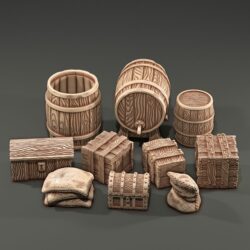 Halfling Market - Barrels, Crates, Chests, Sacks.